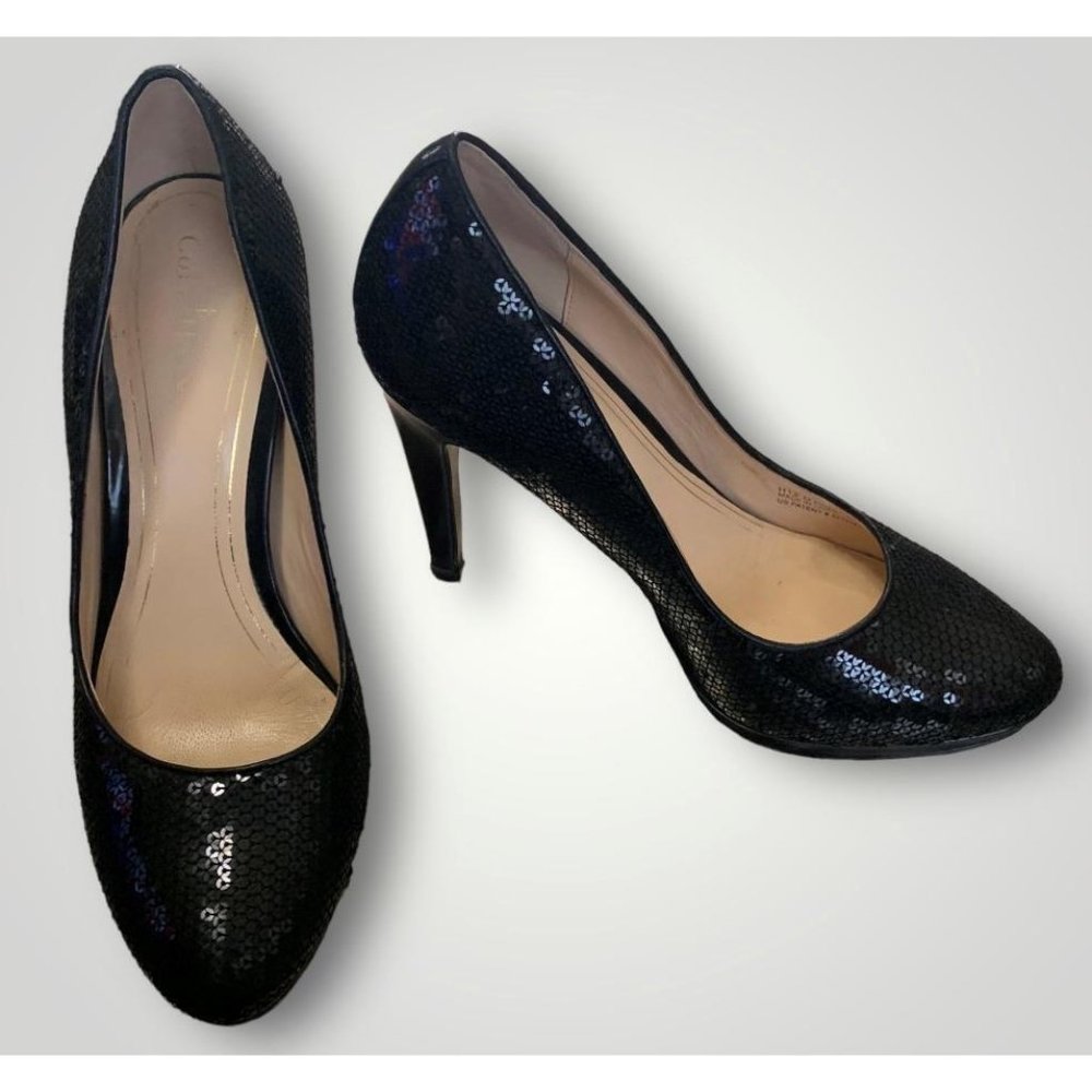Cole Haan 8 1/2 Chelsea Black Sequin Pumps Stilletos Shoes 8.5 Sparkle
